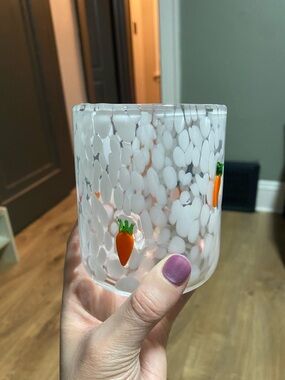 Handblown White Speckled Glass Tumbler with Orange Carrot Accents
